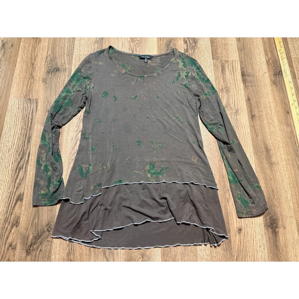 Yak & Yeti Shirt, Women's Size Small, Green Brown, Abstract, Long Sleeve Shirt